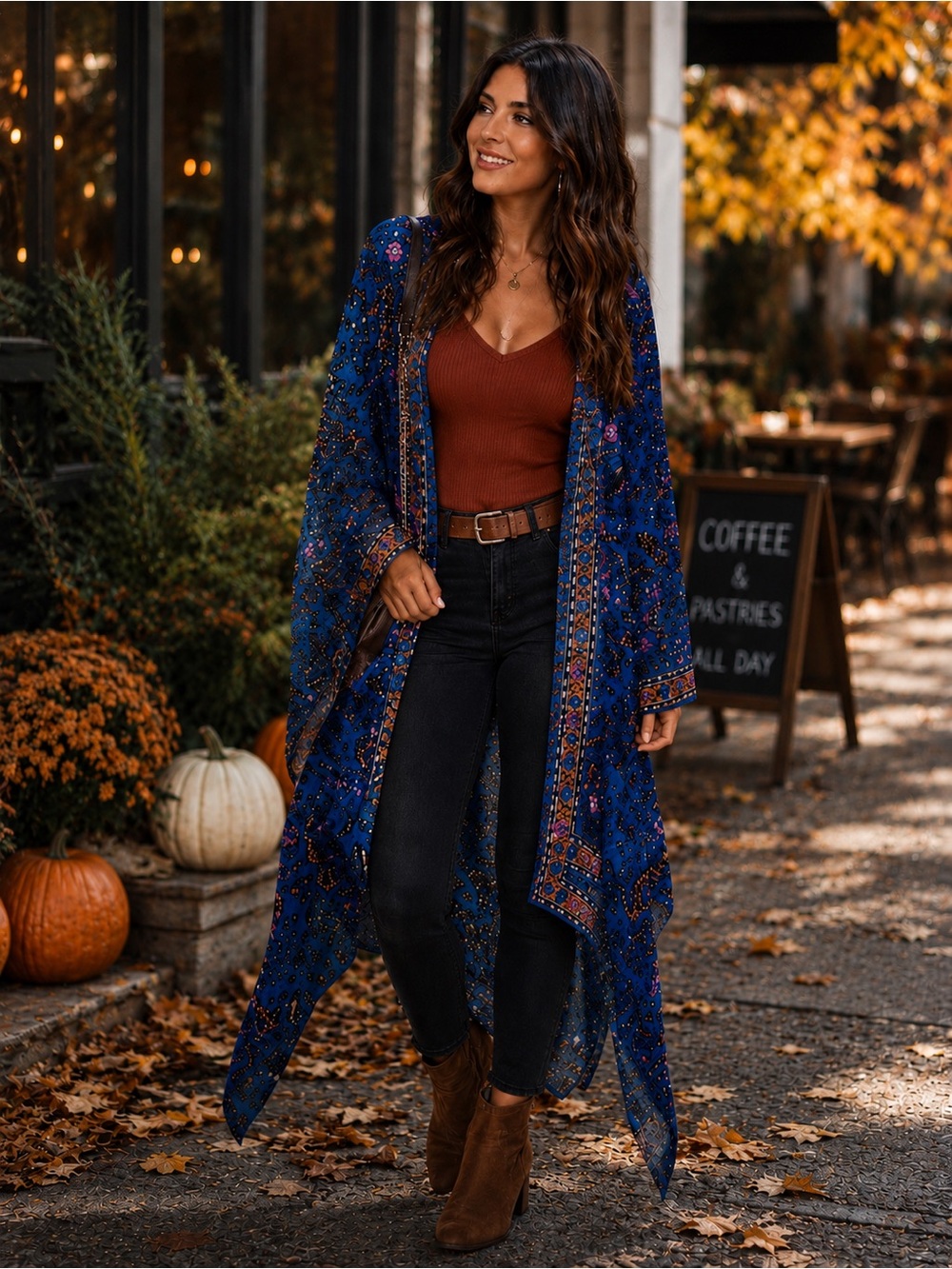 Amuse Society 2 Way Blue Boho Kimono Duster One Size EUC